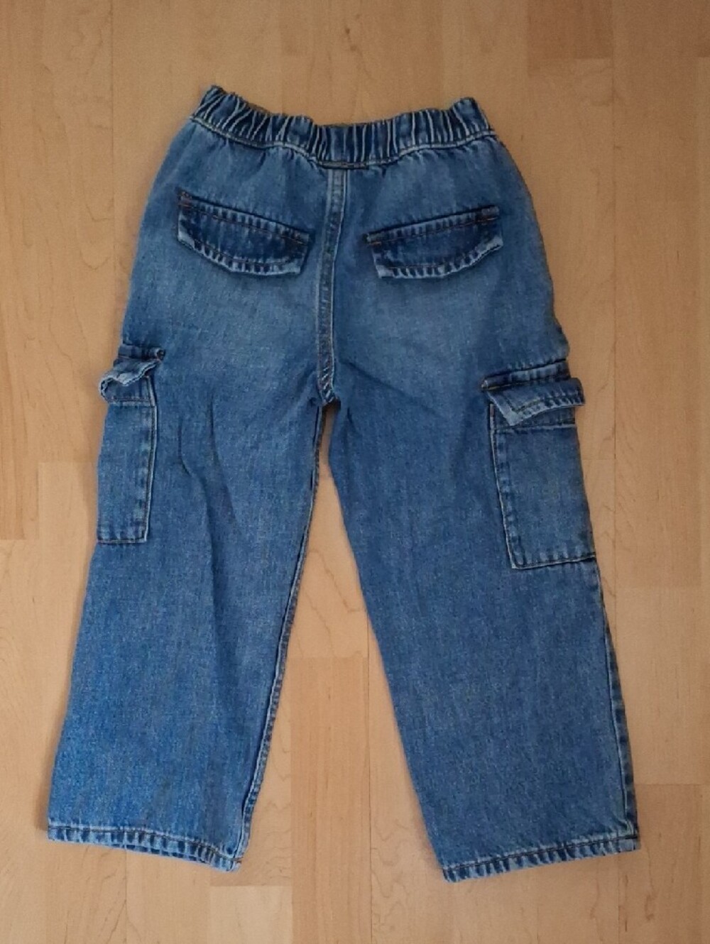 ZARA Light Blue Denim Elastic Waist Jeans Cargo Pockets Wide Leg Size 4-5 - Picture 3 of 3